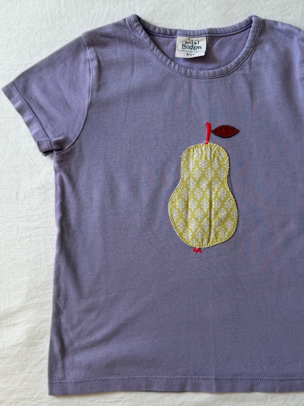 Mini Boden Girls 5-6Y Purple Pear Appliqué T-Shirt